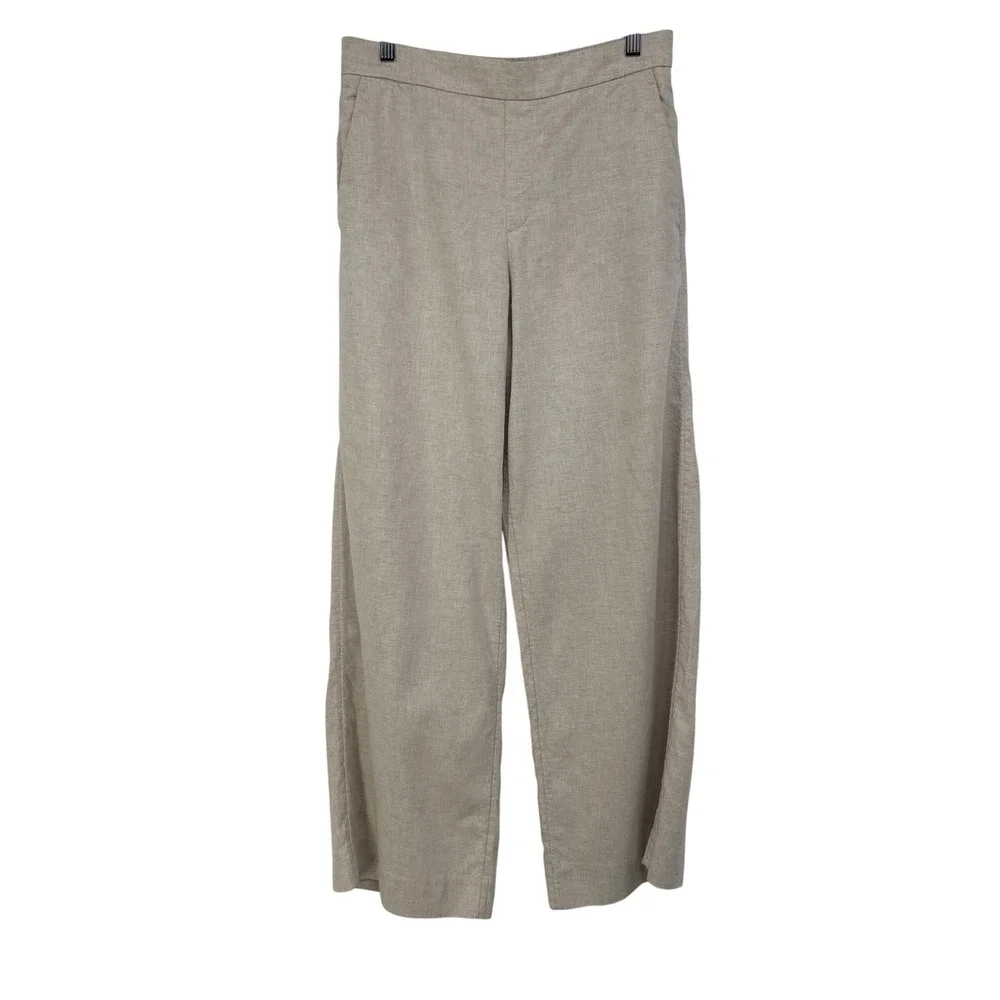 Banana Republic Linen Blend Wide Leg High Rise Pants Oatmeal Beige S Coastal